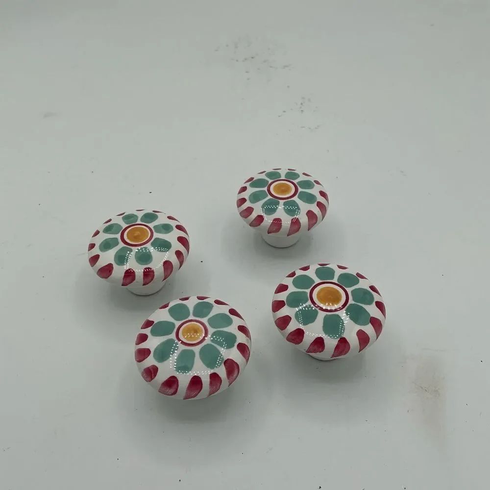 Colorful Ceramic floral painted Knob Set of 4